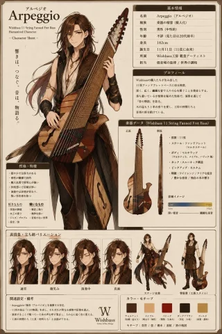 Arpeggio Bass Humanization Sheet — Nano Banana 2 AI Prompt: Goal: Create a detailed vertical fantasy character sheet for Arpeggio (アルペジ...