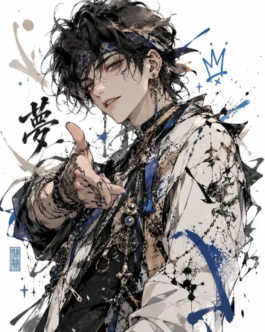 Censored Anime Ink Fashion Portrait — Nano Banana 2 AI Prompt: Create a dynamic square-format anime ink illustration of a stylish androgynous y...