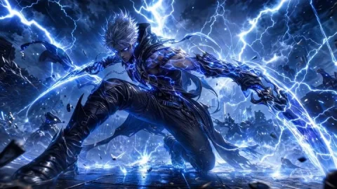 Storm-Born Lightning Rogue Character — Nano Banana 2 AI Prompt: A storm-born lightning rogue who dances along electric arcs, chaining devastatin...