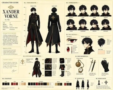 Anime Character Production Guide Sheet — Nano Banana 2 AI Prompt: Create a high-density anime production document inspired by official character g...