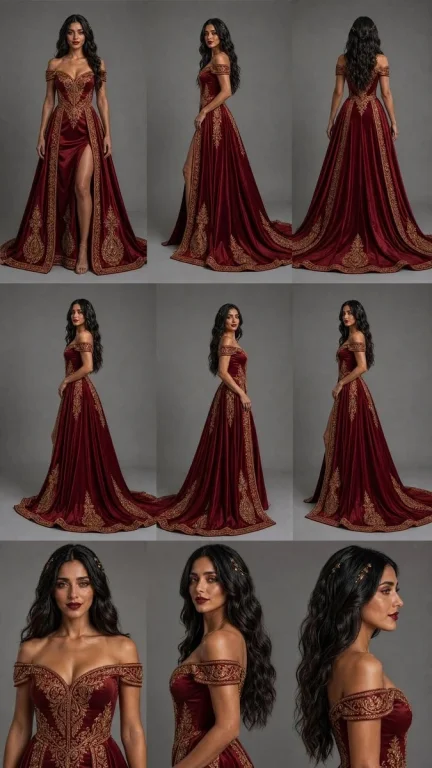 Burgundy Gown Fashion Reference Grid
