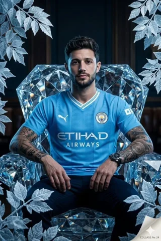 Diamond Throne Footballer — Nano Banana 2 AI Prompt: Cinematic editorial sports photography of a confident professional football play...