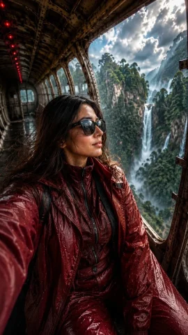 Jungle Airplane Selfie — Nano Banana 2 AI Prompt: Use my uploaded image, ultra-realistic cinematic selfie portrait of a confident...