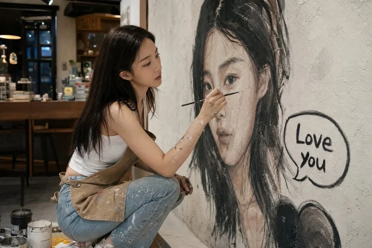 Cafe Mural Artist Portrait