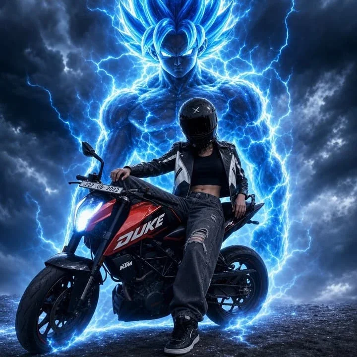 Anime Biker Girl with Lightning Aura