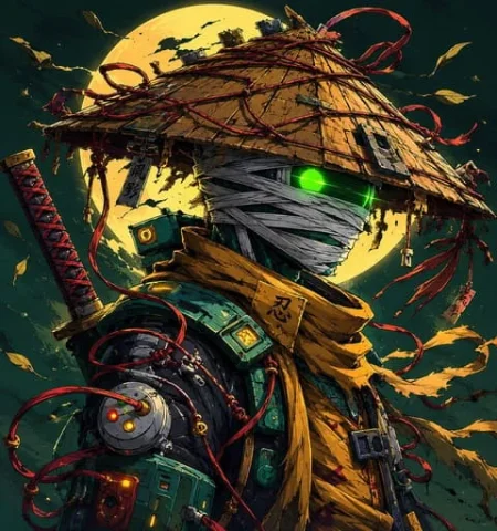 Cyberpunk Samurai and Ninja Art — Nano Banana 2 AI Prompt: Image 1: Ultra detailed cyberpunk samurai ninja warrior standing under a massive...