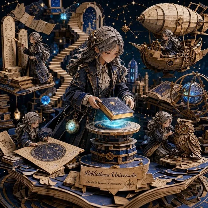 3D Papercraft Cosmic Library Diorama