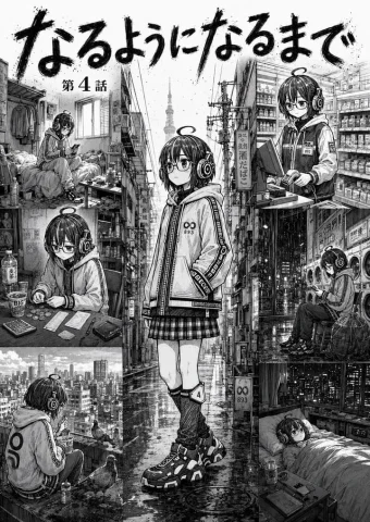 Monochrome Manga Chapter Collage — Nano Banana 2 AI Prompt: Goal: Create a monochrome manga magazine cover / chapter splash page for なるよ...