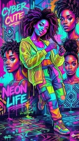 Cyberwave Pop-Art Illustration — Nano Banana 2 AI Prompt: A vibrant cyberwave pop-art illustration featuring cool characters immersed in a...