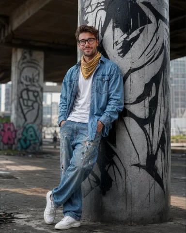 South Asian Streetwear Portrait — Nano Banana 2 AI Prompt: Photorealistic full-body street portrait of a stylish young South Asian man lean...