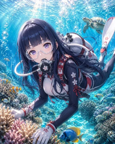 Scuba Diving Character Illustration — Nano Banana 2 AI Prompt: Create an illustration of the uploaded character scuba diving in the clear blue...