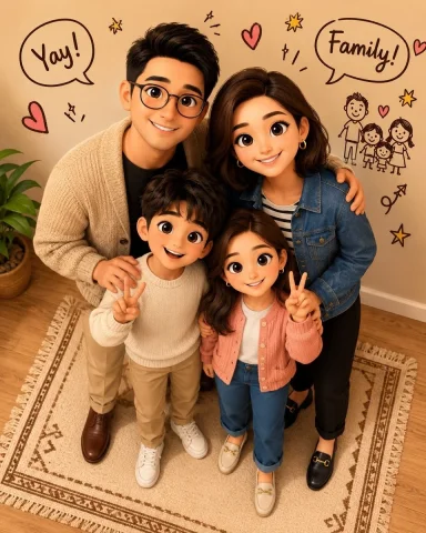 Stylized 3D Animated Family Portrait — Nano Banana 2 AI Prompt: Create a vertical 4:5 premium stylized 3D animated family portrait using the upl...