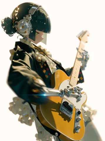 Cyber Idol Guitarist Live Moment — Nano Banana 2 AI Prompt: Create a cinematic vertical anime illustration of Rinne Tao, a futuristic idol g...