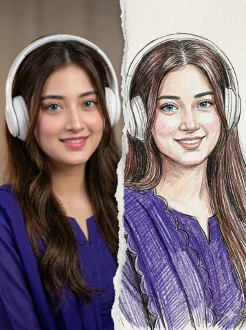 Split Photo and Sketch Portrait Effect — Nano Banana 2 AI Prompt: Using the uploaded image as the exact reference, recreate the same split-half po...