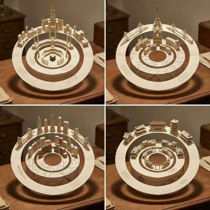 Concentric Papercraft City Installation