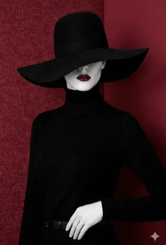 Black Red Fashion Portrait — Nano Banana 2 AI Prompt: A high-fashion portrait features a woman with a mysterious presence, wearing an...
