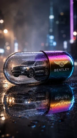 Bentley Capsule Ad — Nano Banana 2 AI Prompt: Create a vertical cinematic photorealistic luxury product advertisement: a trans...