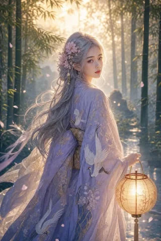 East Asian Fantasy Portrait — Nano Banana 2 AI Prompt: A prompt for an ethereal fantasy portrait of a young woman in a bamboo forest, c...