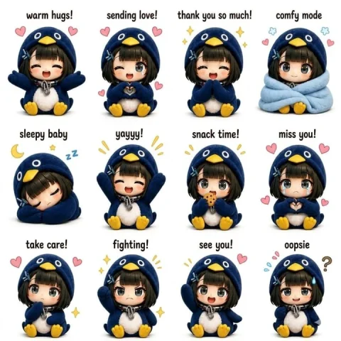 Chibi Sticker Sheet — Nano Banana 2 AI Prompt: A comprehensive prompt for a 4x3 grid sticker sheet of a cute anime girl in a pe...