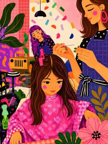 Whimsical Cozy Interior — Nano Banana 2 AI Prompt: A collection of prompts for cozy, whimsical illustrations of hair salons and ram...