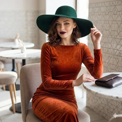 Jewel Velvet Editorial — Nano Banana 2 AI Prompt: An elegant fashion editorial prompt focusing on rich autumnal colors, velvet dre...