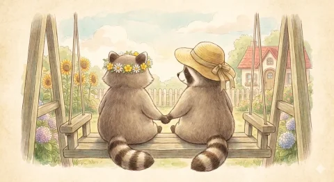 Picture Book Character Sheet — Nano Banana 2 AI Prompt: Generates a charming illustration of two raccoon characters in a whimsical pictu...