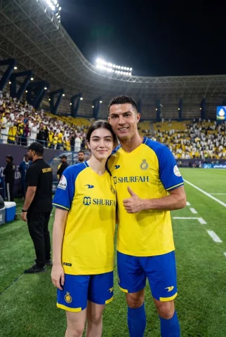 Stadium Fan Snapshot — Nano Banana 2 AI Prompt: A complex structured prompt for a photorealistic scene of a fan posing with Cris...