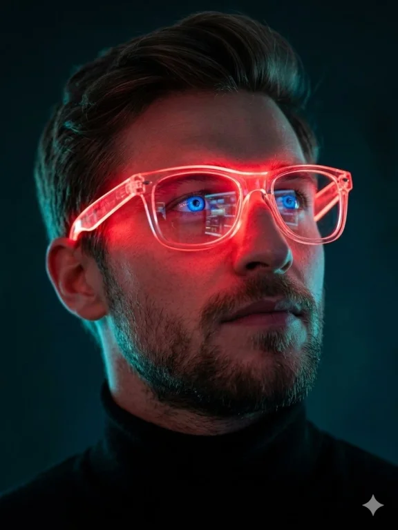 Neon Red Glasses Portrait