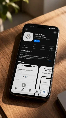 iPhone App Store Mockup — Nano Banana 2 AI Prompt: Create a realistic lifestyle product mockup photo of a black iPhone lying diagon...