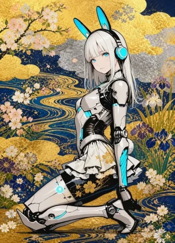 Rinpa Decorative Illustration — Nano Banana 2 AI Prompt: 琳派の装飾性を極めた華麗なスタイル。金雲・銀雲を大胆に使い、流水や花の文様を流れ...