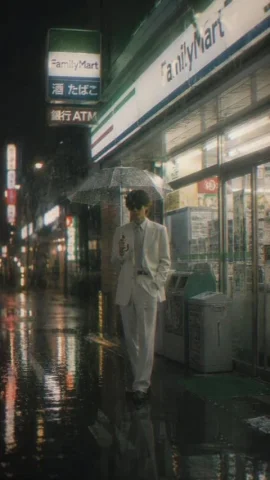 Rainy FamilyMart Noir — GPT Image 2.5 AI Prompt: Create a vertical cinematic night street photograph in rainy urban Japan, showin...
