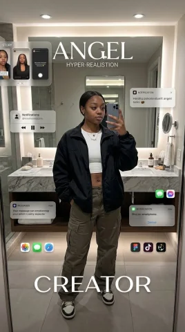 Creator Mirror Selfie — Nano Banana 2 AI Prompt: A hyper-realistic modern mirror-selfie collage poster featuring a stylish young...