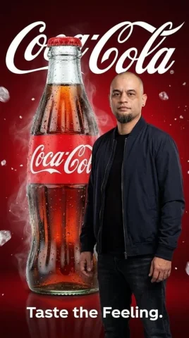 Coca-Cola Ad Poster — Nano Banana 2 AI Prompt: Premium Coca-Cola advertisement poster, vertical 9:16. Exact ROBERTZ: Latin Amer...