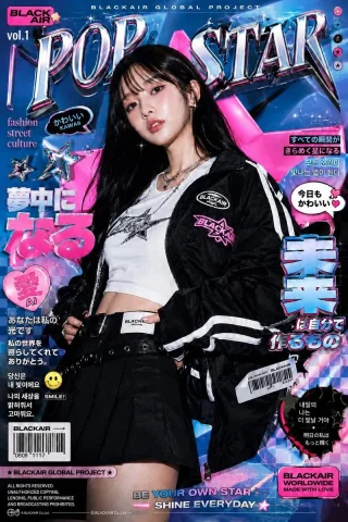 K-Fashion Retro Streetwear Editorial I — Nano Banana 2 AI Prompt: asian model in trendy streetwear, retro 2000s pop-art collage, holographic chrom...
