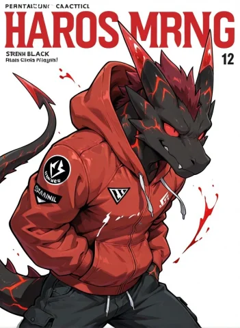 Red Hoodie Lava Dragon Poster — Nano Banana 2 AI Prompt: Create a bold anime streetwear poster on a clean white background featuring a si...