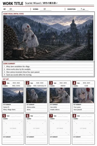 Anime Storyboard Sheet — Nano Banana 2 AI Prompt: {"type":"anime film storyboard sheet / production conte page","format":"clean pr...