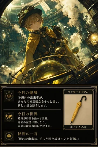Steampunk Fortune Card — Nano Banana 2 AI Prompt: {"type":"ornate steampunk daily fortune card poster","format":"vertical 2:3 soci...