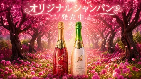Cherry Blossom Champagne Banner — Nano Banana 2 AI Prompt: Create a luxurious romantic website hero banner for a nightlife venue champagne...