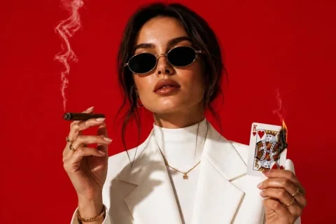 High-Fashion Cigar Portrait — GPT Image 2.5 AI Prompt: A cinematic, high-fashion portrait of a confident stylish woman wearing an elega...