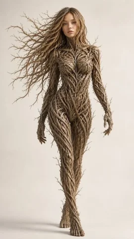 Dry Branch Sculpture Portrait — GPT Image 2.5 AI Prompt: Using the uploaded image and without changing face, create an ultra-realistic fu...