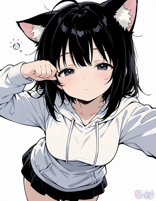 Sleepy Cat-Eared Anime Girl