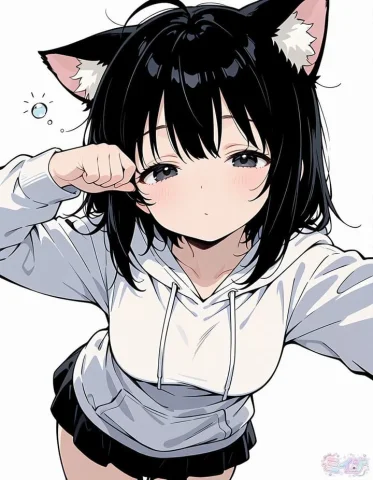 Sleepy Cat-Eared Anime Girl — GPT Image 2.5 AI Prompt: Create a clean anime-style single-panel portrait of Miina, a cute cat-eared girl...