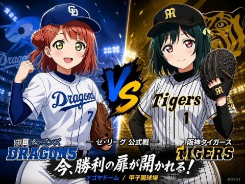 Anime Baseball Rivalry Poster — GPT Image 2.5 AI Prompt: {"type":"dramatic anime baseball versus poster","composition":"A high-energy spl...