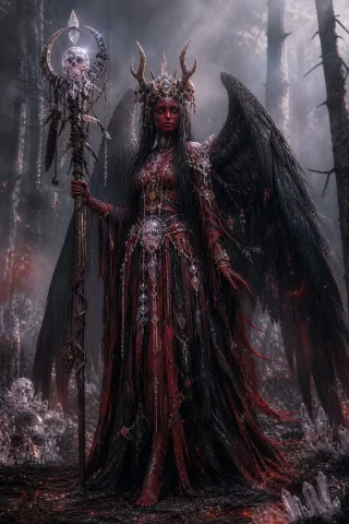 Gothic Fallen Angel Queen — Nano Banana 2 AI Prompt: Create a dark fantasy full-body portrait of a gothic fallen angel queen standing...