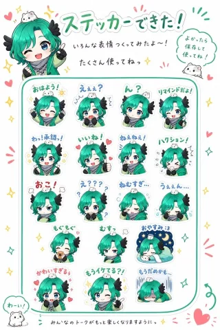 Chibi Character Sticker Sheet Ad — Nano Banana 2 AI Prompt: {"type":"promotional chibi sticker sheet poster","style":"cute Japanese LINE sti...