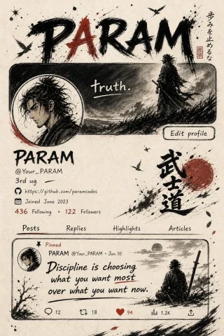 Samurai Ink Social Profile — Nano Banana 2 AI Prompt: {"type":"stylized social media profile page illustration","overall_style":"Vagab...
