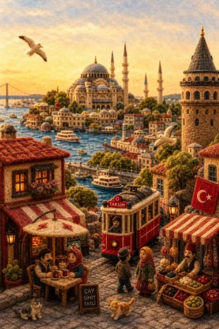 Needle-Felt Country Diorama — GPT Image 2.5 AI Prompt: Country: [INSERT COUNTRY NAME]\n\nA miniature felt diorama made of fluffy yarn,...