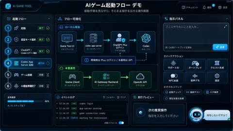 Japanese AI Game Launch Dashboard — Nano Banana 2 AI Prompt: {"type":"futuristic dark-mode Japanese web dashboard UI mockup","app_brand":"NEU...