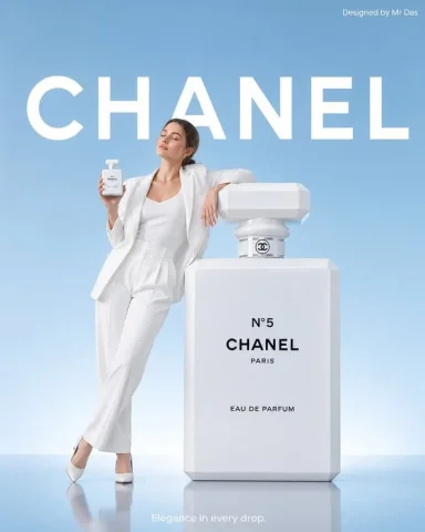 Minimalist Perfume Commercial — GPT Image 2.5 AI Prompt: Minimalist commercial ad featuring oversized white perfume bottle, ultra-clean d...