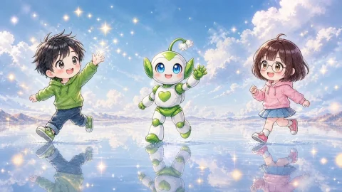 Chibi Friends on Sparkling Water — Nano Banana 2 AI Prompt: Create a bright whimsical anime-style wide illustration of exactly 3 cute chibi...
